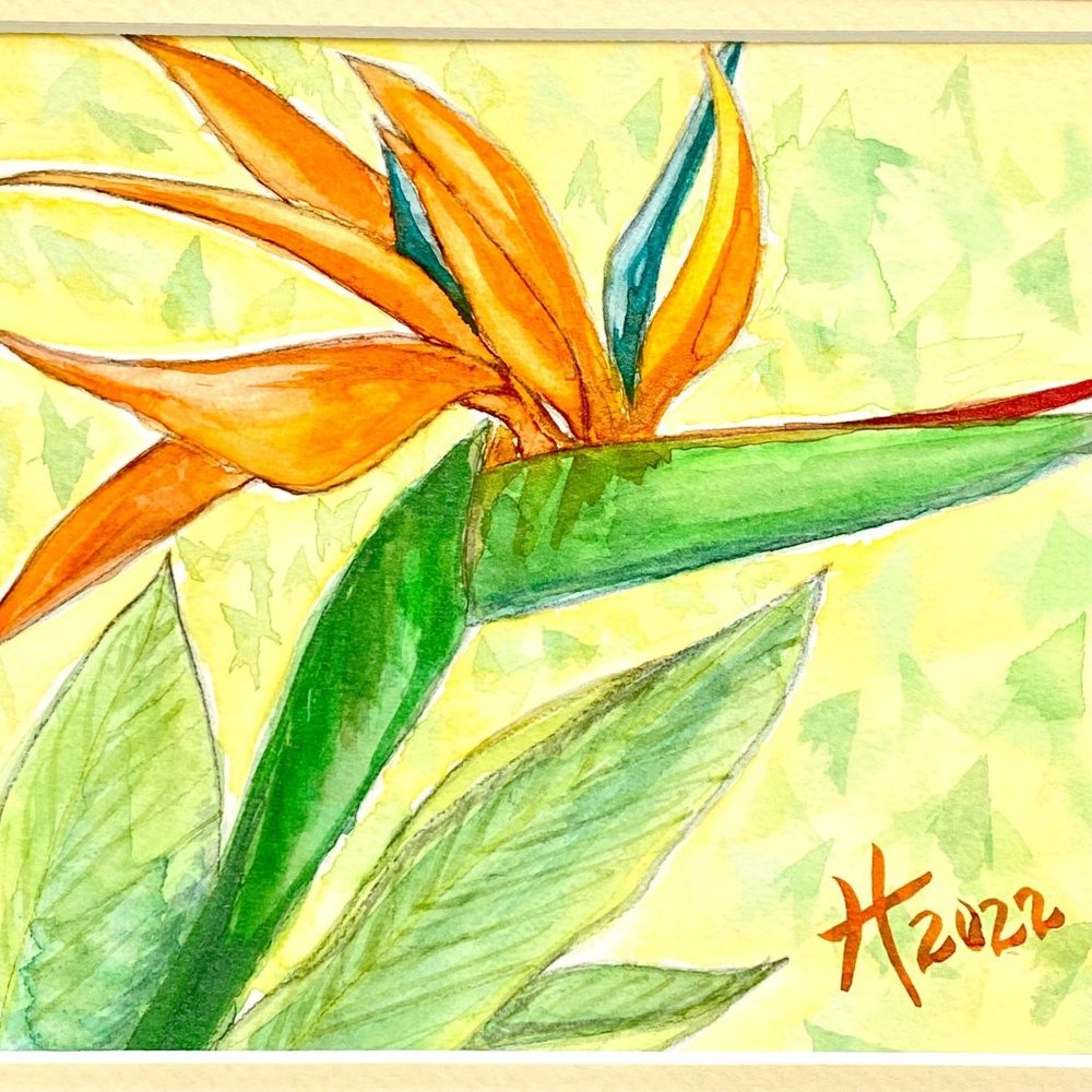 Bird of Paradise - Original Wall Art Handmade Watercolor Florida Flowers 8"x10"